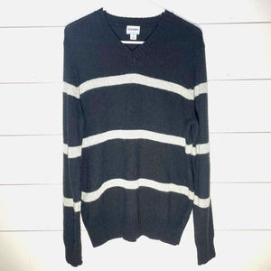 Old Navy Black & Grey Striped V Neck Knit Long Sleeve Sweater Mens Size Medium
